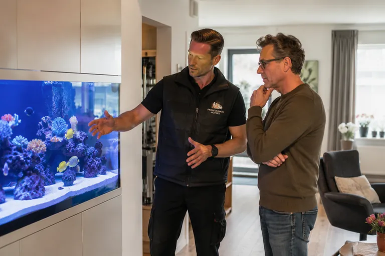 Verhuisspecialist bespreekt het veilige vervoer van een aquarium