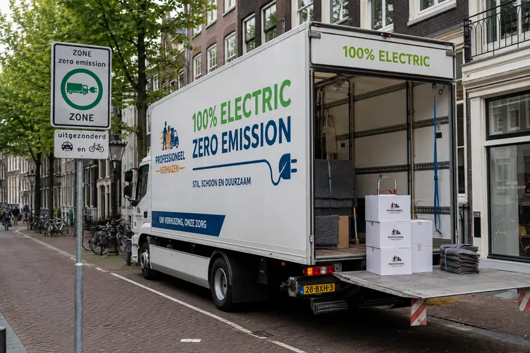 Elektrische verhuiswagen in een zero-emissiezone
