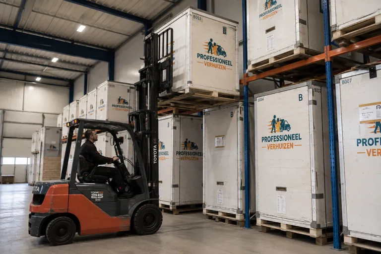 Verhuiscontainers in een professionele opslagloods